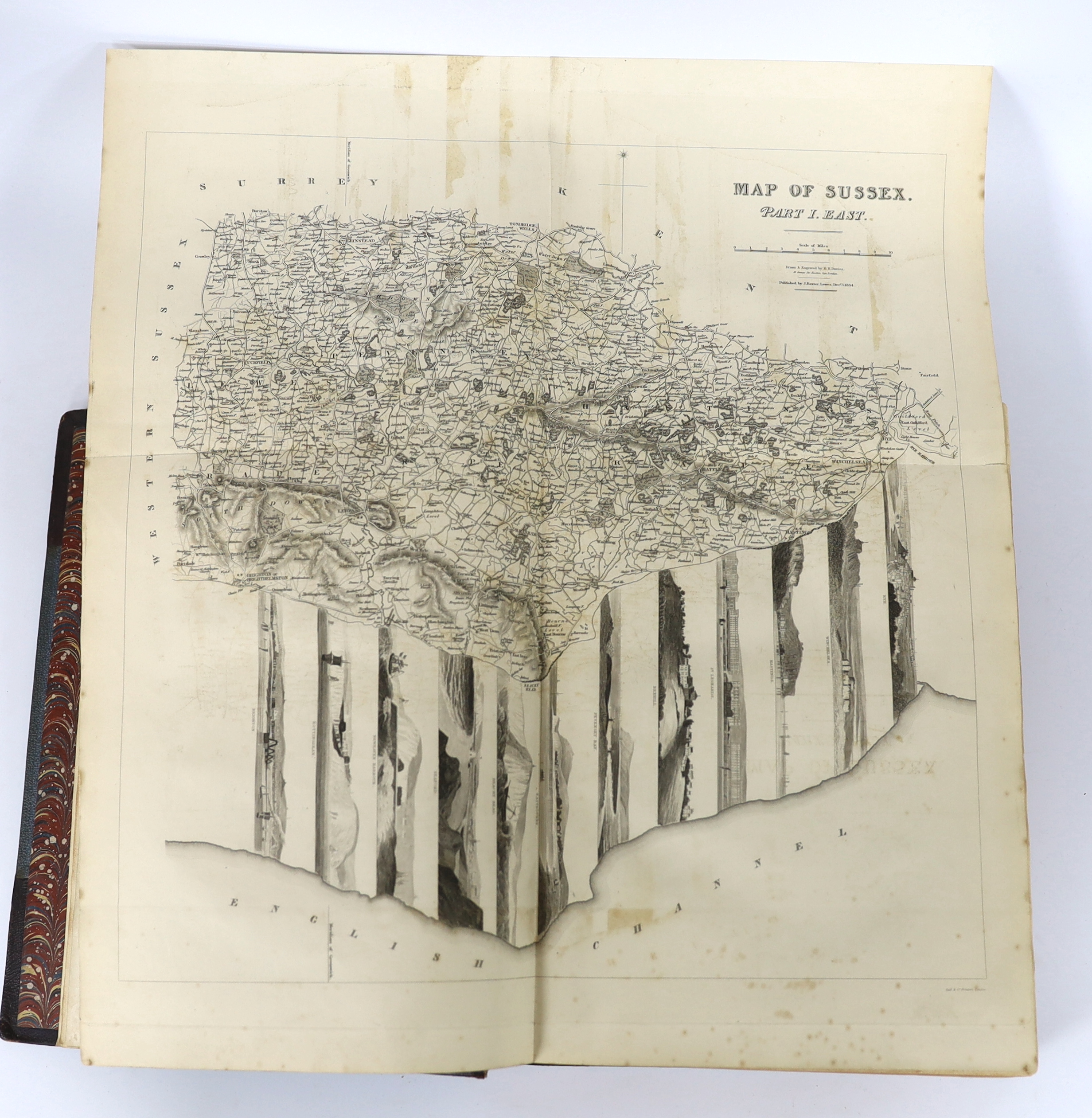 Horsfield, Thomas Walker - The History, Antiquities, and Topography of the County of Sussex. 2 vols. with 7 portraits (I a mezzotint), 2 folded pictorial maps and 49 other engraved plates, num. engraved illus.